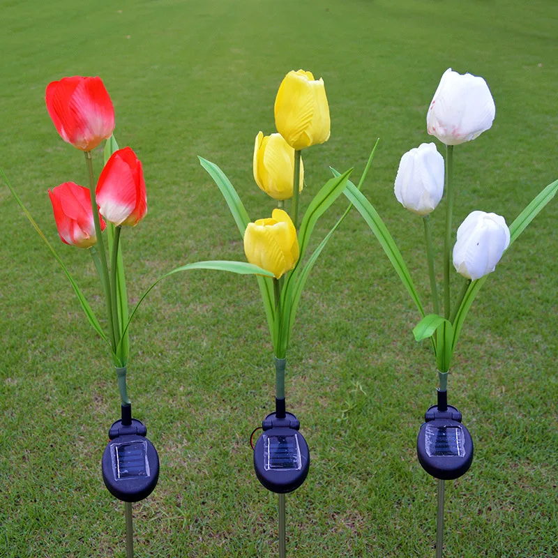 LumiParty LED Solar Powered Tulip Flower Lights Garden Outdoor