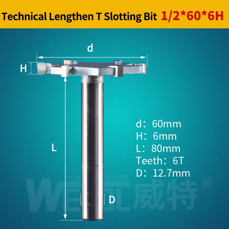 Weitol 1 шт. 1/2 дюймов 6 т деревообрабатывающий фреза вольфрам карбид удлиненный Т-образный резак резьба по дереву Инструменты ЧПУ Инструмент Бит - Длина режущей кромки: 12.7-60-6H