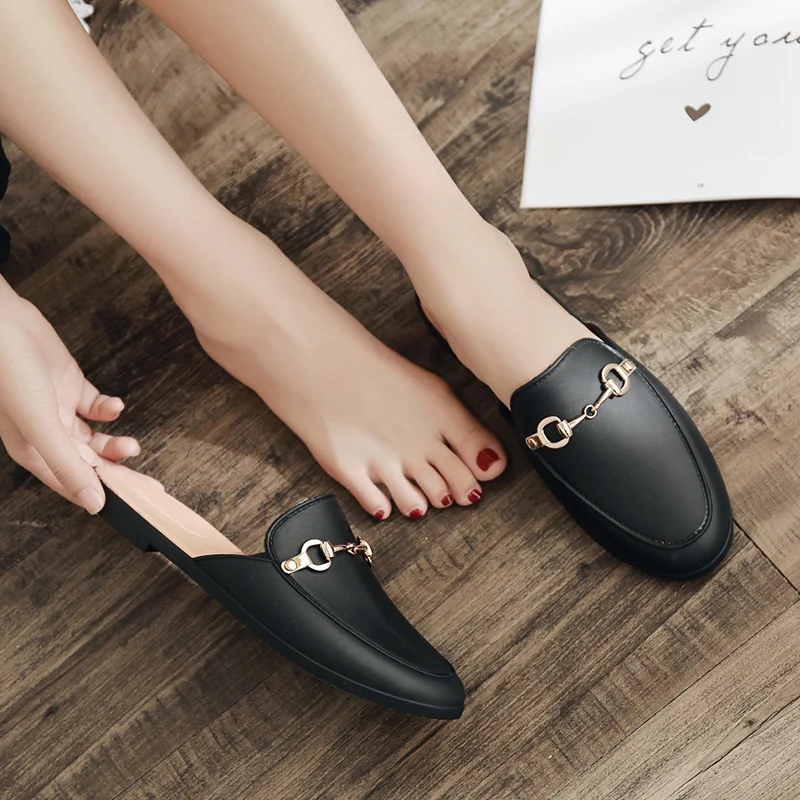 

Lazy shoes 2019 spring new no heel a pedal slippers female outside wearing flat student half slippers women shoes