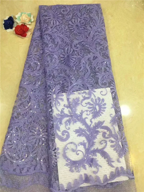 

Sequined Embroidered Mesh Tulle Lace Fabric 2018 New Design Evening Dress Net Fabrics French African Net Sequins Lace purple