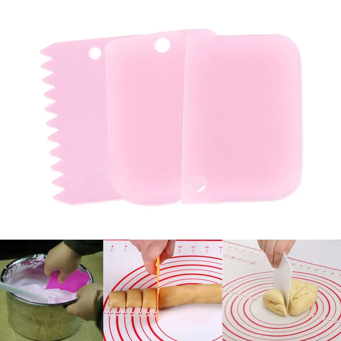 

Kitchen Accessories 3pcs Plastic Cake Decorating Tools Dough Icing Scrappers Cutters Cake Edge Decorating Tool Smoother Set
