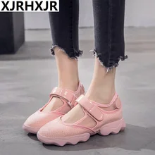 XJRHXJR/женская повседневная обувь на платформе; кроссовки на танкетке; блестящие дышащие сетчатые туфли на крючок с сетью; женские модные кроссовки