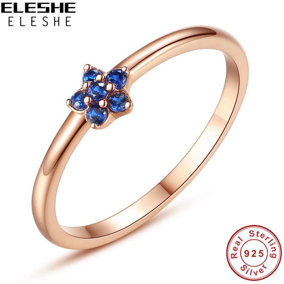 ELESHE 925 Sterling Silver triangle & Rose Gold Ring Promise Wedding Engagement Rings For Women Best Gifts