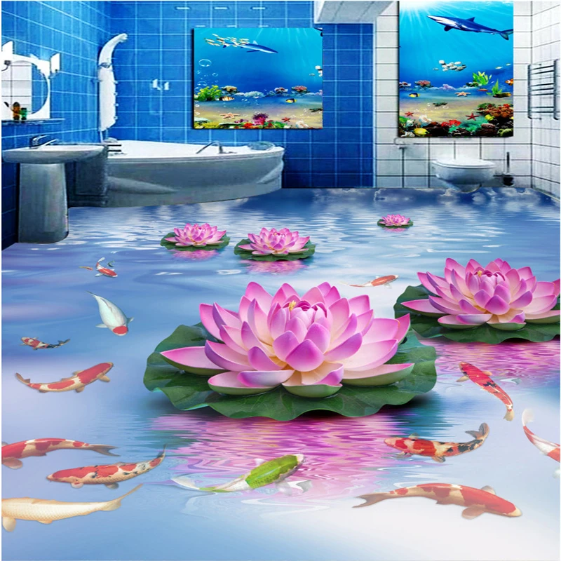 Us 17 4 42 Off Beibehang Lantai Disesuaikan Kain Bukan Tenunan Wallpaper Yang Indah Bunga Teratai Air Carp Toilet Kamar Tidur 3d Lantai In Wallpaper