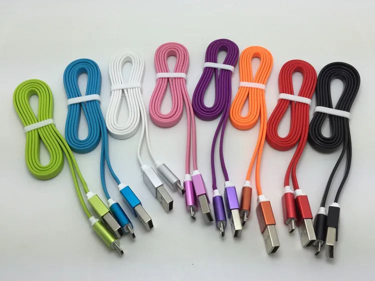 

2000pcs 1m 3ft Candy Color Metal Flat Micro USB Data Sync Cable Charging Line Noodle For iPhone 5 6 7 plus Samsung S6 S7 HTC LG