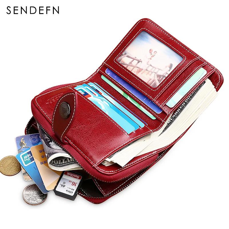 SENDEFN New Wallet Women Purse Brand Coin Purse Zipper Wallet Female Short Wallet Women Split Leather Purse Small Purse