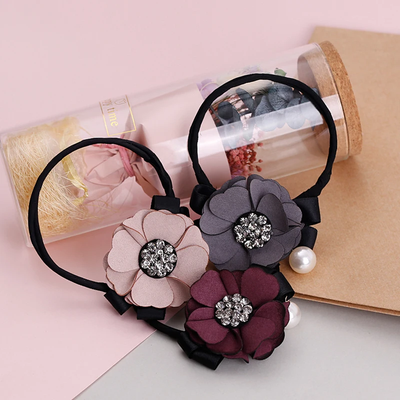 NEW arrival Women Hair Accessories Elegant Rhinestone Flower Pearls Hair Curls Bun Maker Floral Headband Ribbon Hair Making Tool