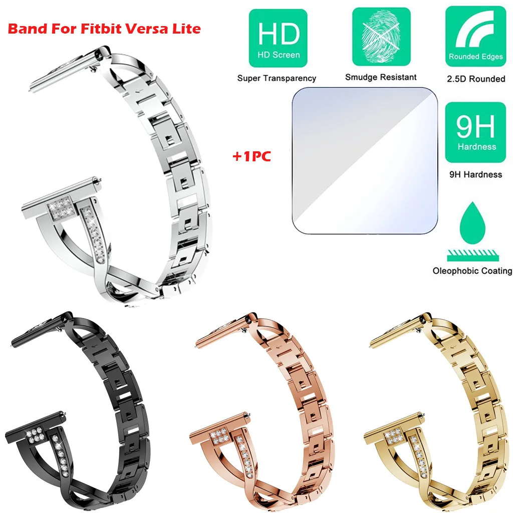 Smartwatch Smartband Tempered Film+Luxury Aluminum Alloy Wristband Strap Band For Fitbit Versa Lite Smart Watch Watches Straps