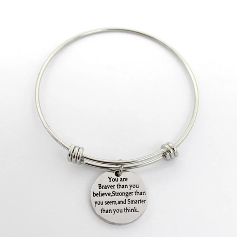 

5 Pcs High Quality "You Are Braver Than You Believe " Stamped Charm Bracelet Stainless Steel Expandable Wire Bangle Bracelet
