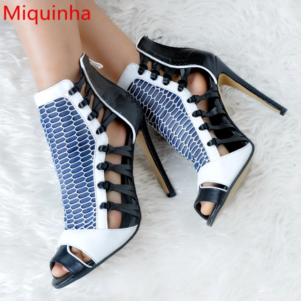 

Miquinha Peep Toe Sexy High Thin Heel Fashion Women Pumps Hallow Out Zippered Lady Sandals Party Nightclub Street Style Shoes