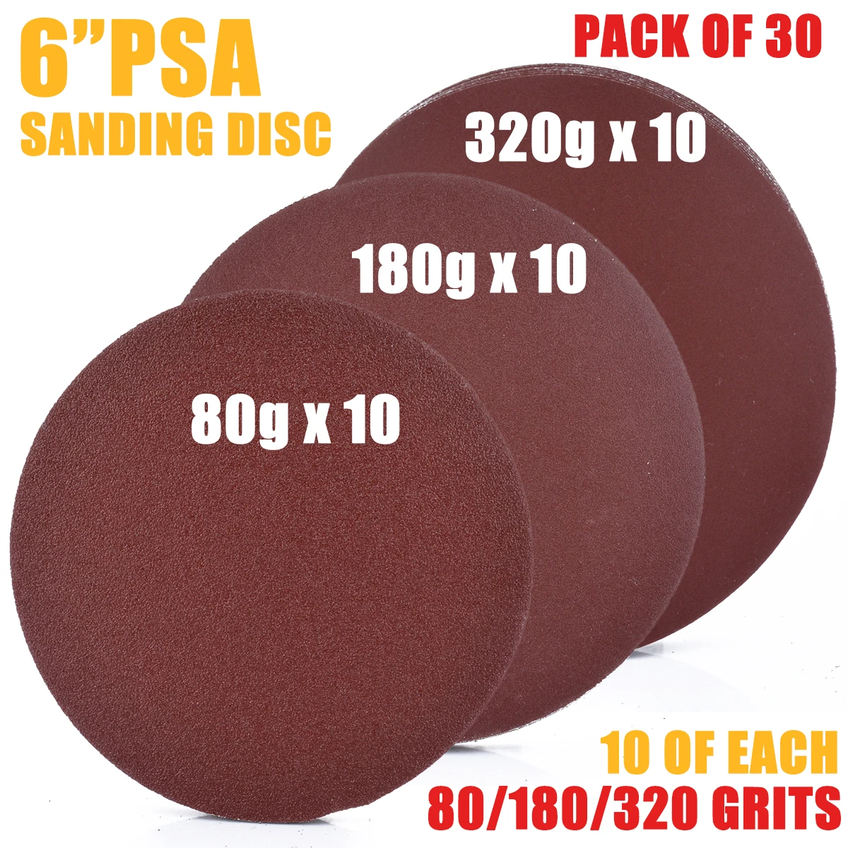 Mayitr 30PCS 6" PSA Self Adhesive Sanding Disc Sandpaper Disk Sand