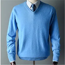 Кашемир v-образным вырезом Вязаный Мужской умный Повседневный толстый тонкий пуловер свитер сплошной цвет S-3XL