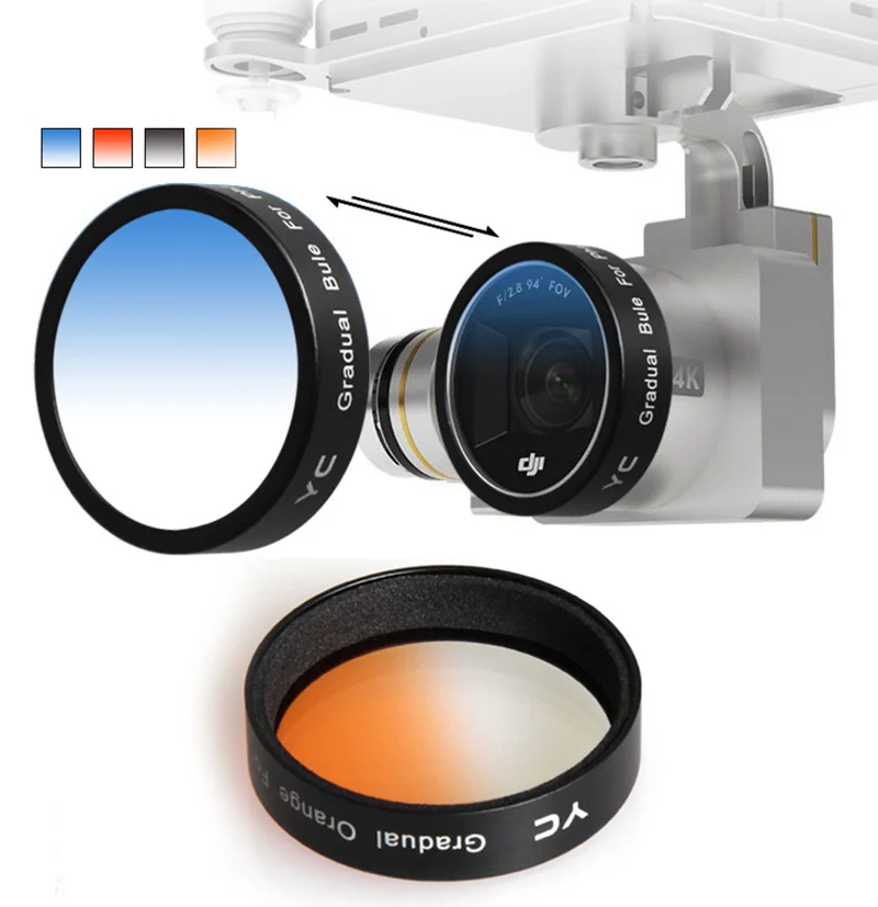 

Snap on Gradual Color Blue Orange Red Gray Lens Filter for DJI Phantom 3 and Phantom 4 Drone Camera Lens Filter