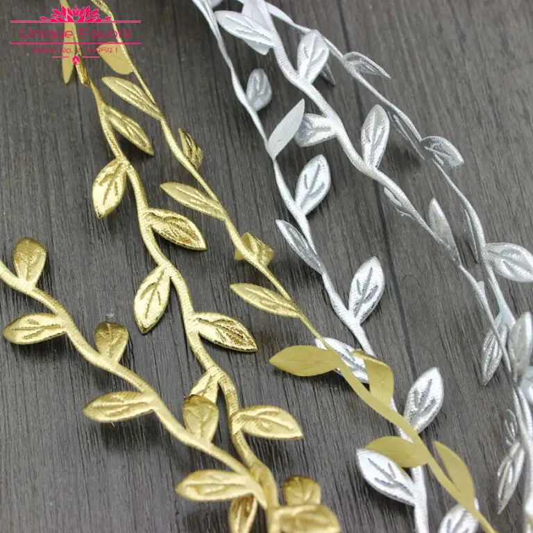 

50yards Metallic Fabric Flower Garland Vine One-sided Glossy Festival Wreath Rattan Wedding Ribbon Trims Home Decor Party Supply