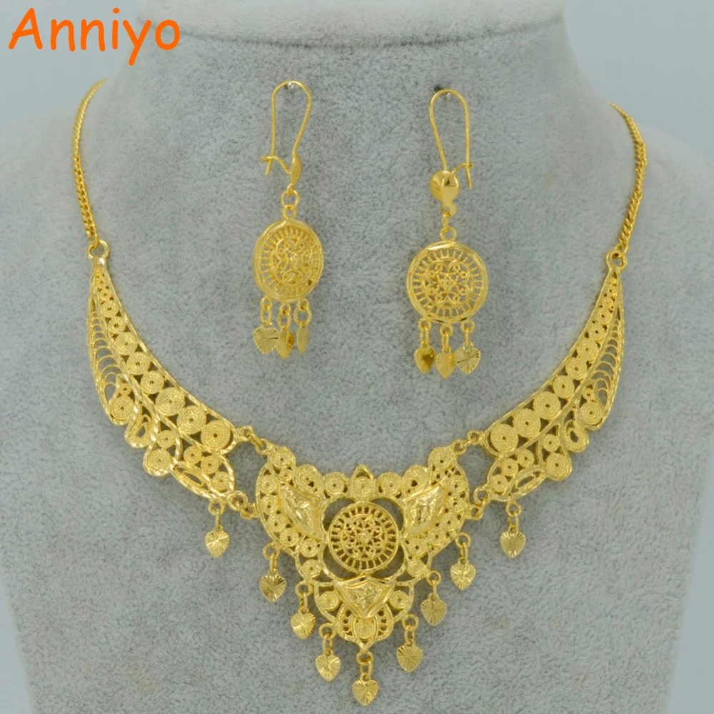 Anniyo Turkey Necklace Earrings Dubai Jewelry Sets Arab Gold Color