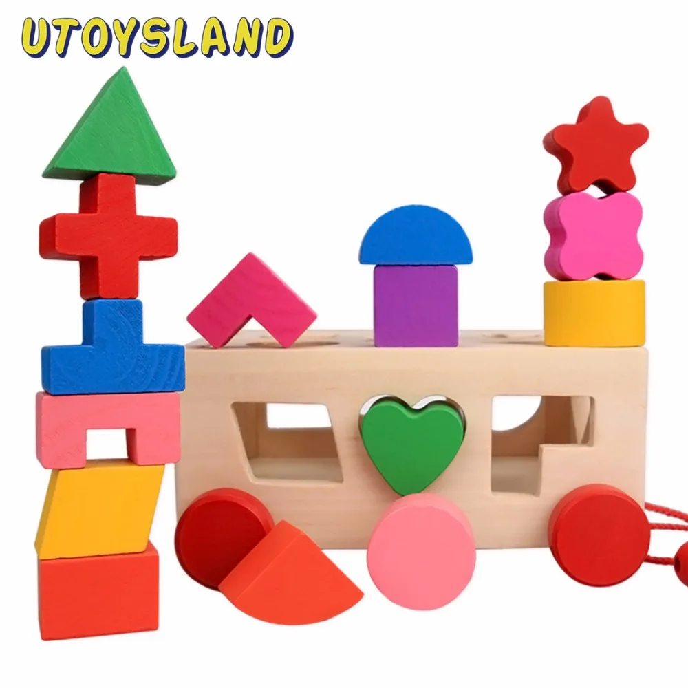 UTOYSLAND 15 Holes Intelligence Box Shape Sorter Cognitive Matching Wooden Building Blocks Baby Kids Children Educational Toys 13 holes wooden toys intelligence box for shape sorter cognitive and matching building sorority eductional toys for children