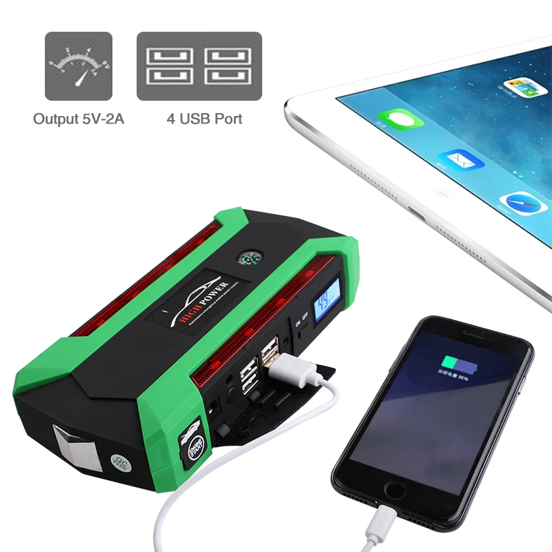 20000mAh Car Jump Starter 600A Peak Current Car Battery Power Pack 12V Green Light Strip Auto Charger Portable Starting Device