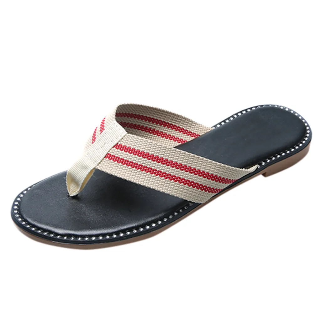

SAGACE Women Slipper 2019 Women's Striped National Style Slippers Summer Casual Cross-Woven Roman Style Beach Flip-Flops Mar26