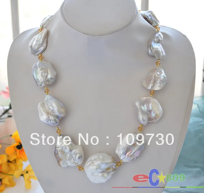 

Jewelry 00302 HUGE nature 40-42mm baroque white KESHI REBORN PEARL citrine NECKLACE