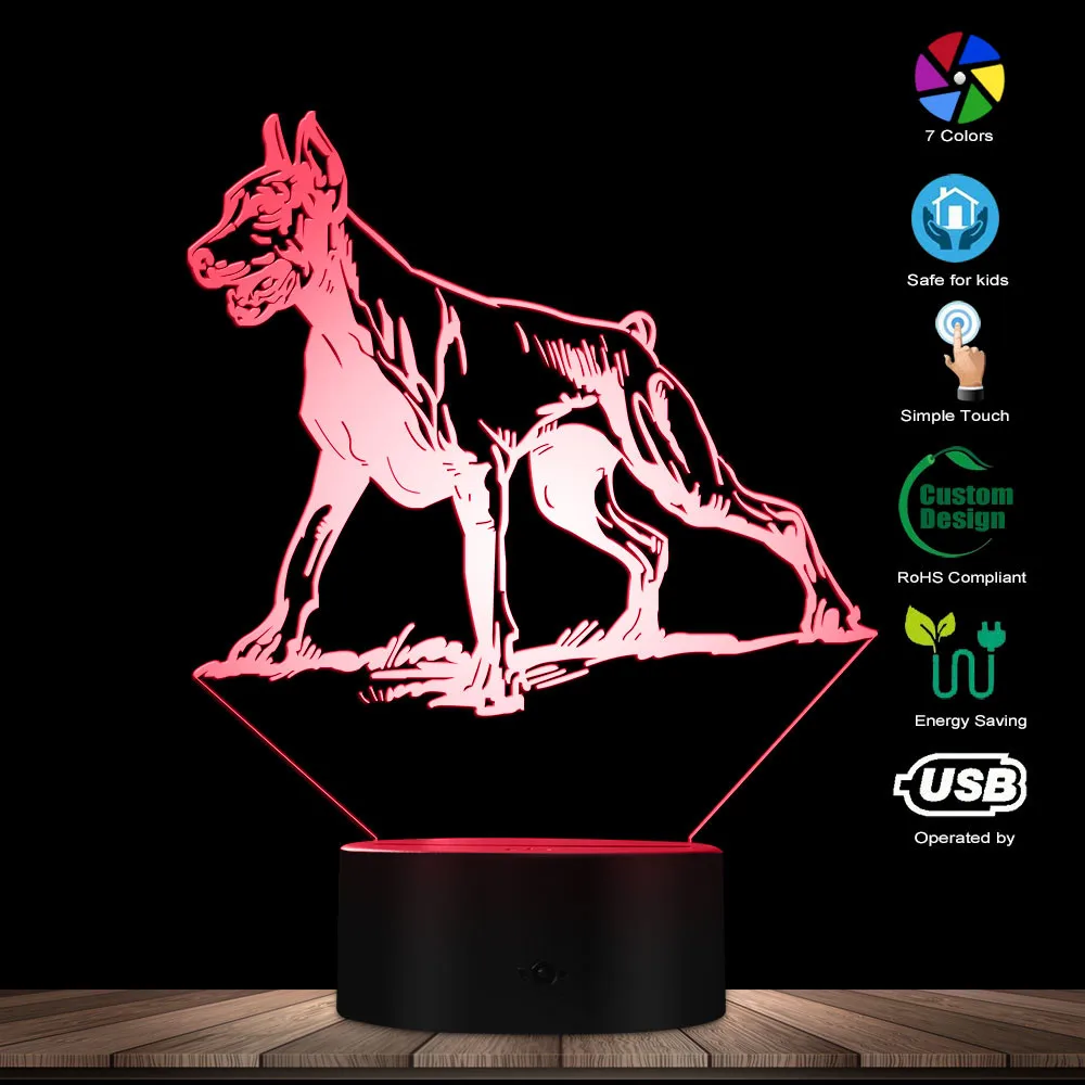 1 шт Доберман Пинчер 3D Оптические иллюзии свет детей фонарь-ночник пользовательские творческих собака искусство красочные животные