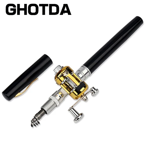 Portable Pocket Telescopic Mini Fishing Pole Pen Shape Folded Fishing Rod  With Reel Wheel