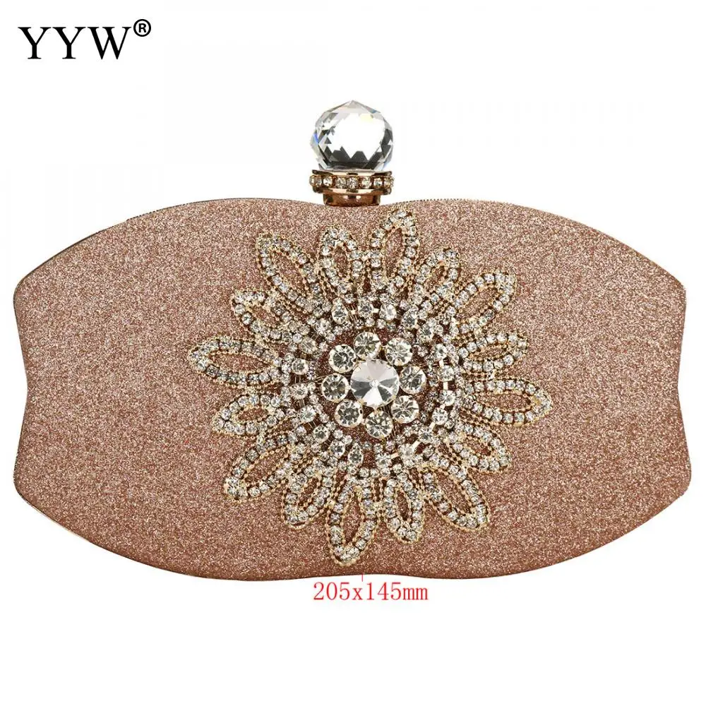 Fashion Evening Bag Women'S 2chain Handbag Night Wedding Clutch With Flower Rhinestone Gold Sliver Shoulder Bags Bolsa Feminina