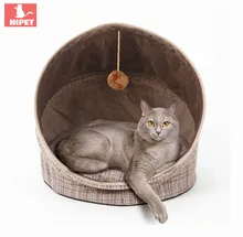 HIPET Cat house bed pet products Foldable small puppy kennel cat Tents With Ball Play Toys warm cotton Cushion cat Sleeping mat