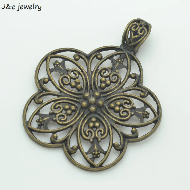 Wholesale 2 Pcs metal antique bronze flower charms pendants for diy