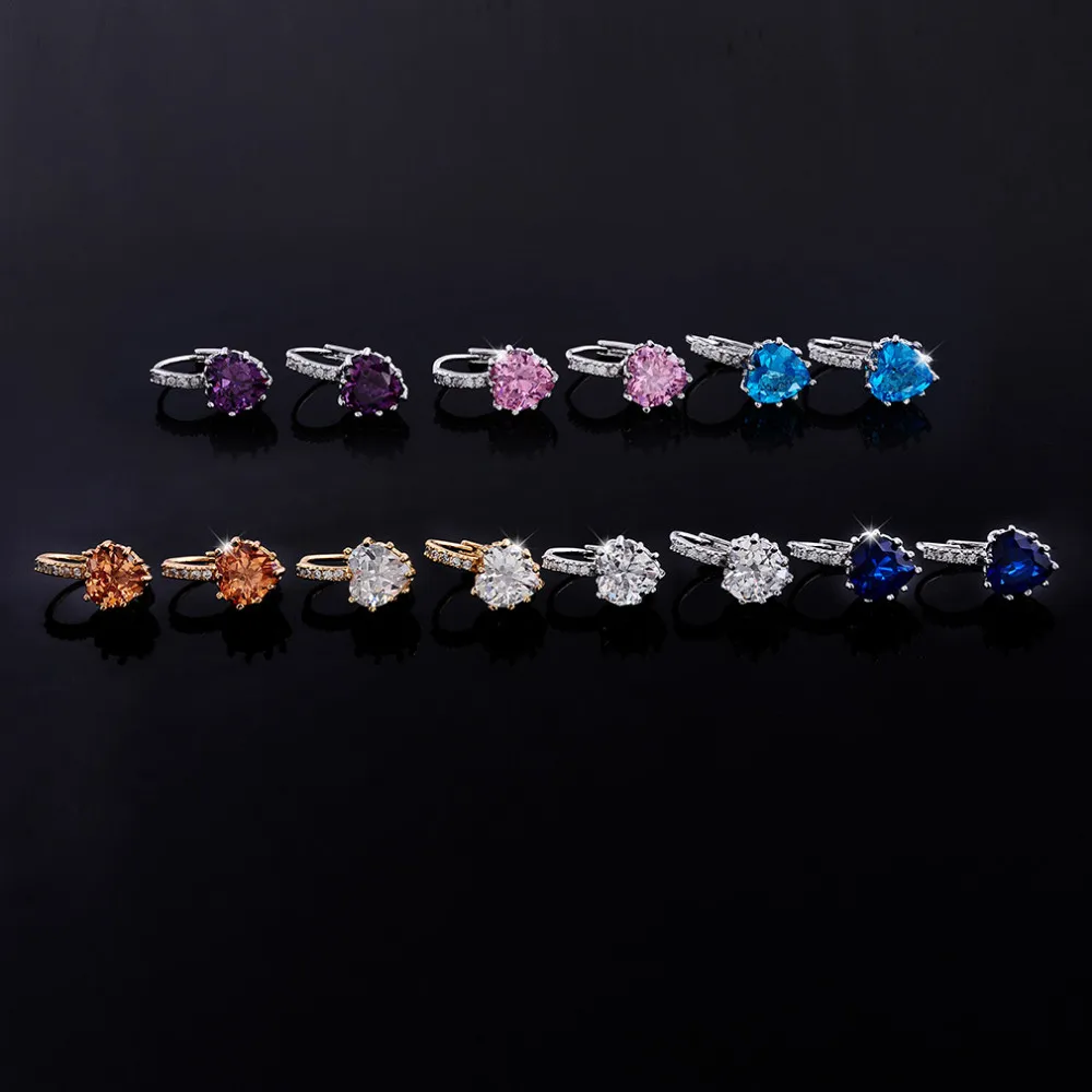 H: HYDE 1 пара 17 цветов женские серьги-кольца для вечеринки с кубическим цирконием в форме сердца классический дизайн женские серьги свадебные серьги с кристаллами