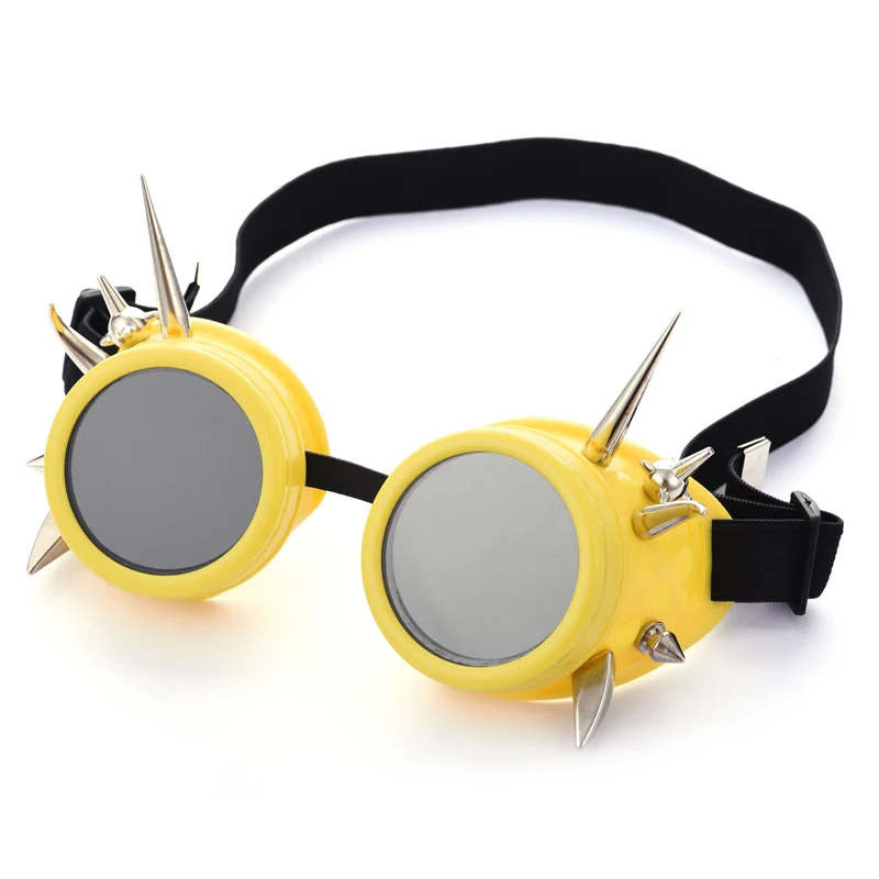 

Steampunk Yellow Goggles Silver Rivet Glasses Retro Welding Punk Gothic Victorian Cosplay Spikes Goggles Eyewear Halloween