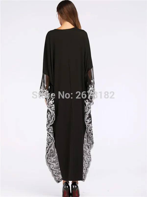 Черные шифоновые платья Anarkali с большим рукавом, белые кружевные украшения, новая модель abaya в Дубае, индийской одежды