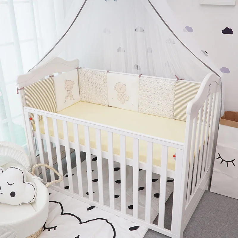 6Pcs/set Infant Baby Bed Bumper Cotton Bed Crib Cushion Protector,100% Cotton Baby Boys and Girls Unisex Cartoon Bumpers 30*30*6