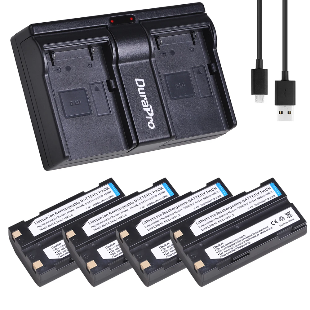 

4pcs 7.4V 2600mAh Battery for Trimble 54344, 92600 Battery + Dual USB Charger for Trimble 5700 5800,MT1000,R7,R8 GPS Receiver