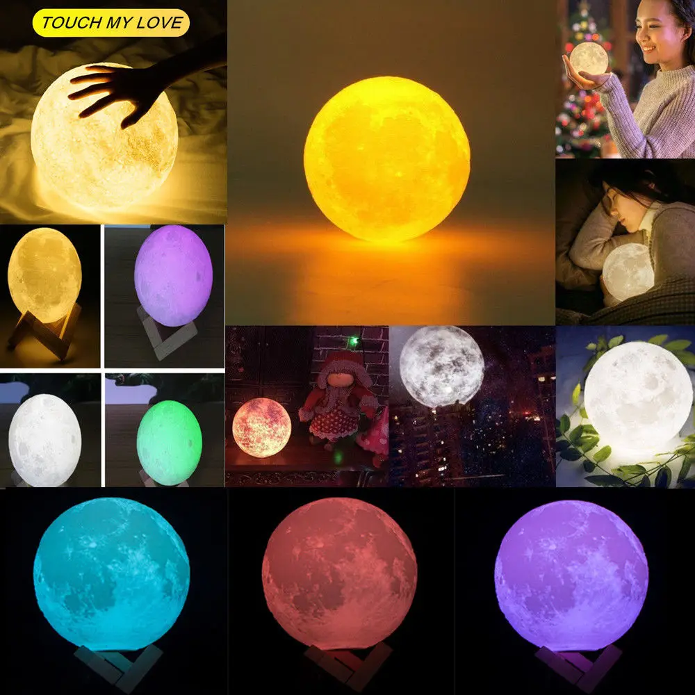 

3D Print Moon Lamp 16 Color Change Luna Remote Control Touch Switch Bedroom Bookcase Night Light Home Decor Creative Gift