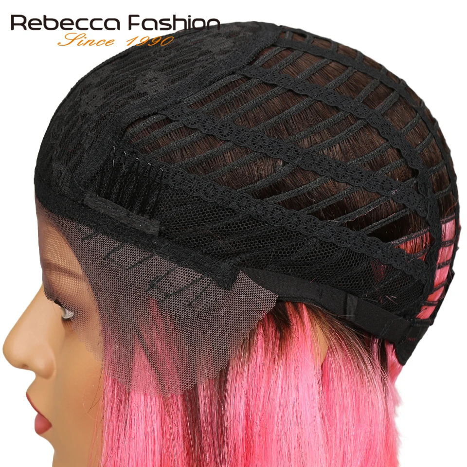 Rebecca шелковистая причёска Боб с прямыми волосами фронта шнурка человеческих волос парики для женщин два тона 2/розовый цвет средней части парик, окрашенный Омбре 120 г