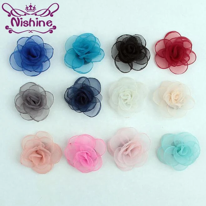 

Nishine 30pcs/lot 1.2" High Quality Mesh Chic Burning Flower For Women Girl Headband Hair Clip Fashion DIY Hair Accessories