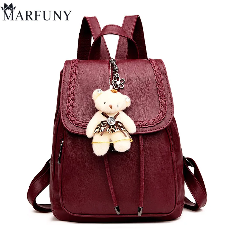 MARFUNY Brand Women Backpack With Cute Bear Women Bag Female Pu Leather Backpacks For Teenage Girls School Bag Fashion Sac A Mai