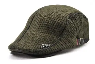 Англия утолщаются теплые береты кепки s зимние брендовые хлопковые шапки для мужчин бейсболка винтажный Козырек Кепка 6 цветов - Цвет: Армейский зеленый
