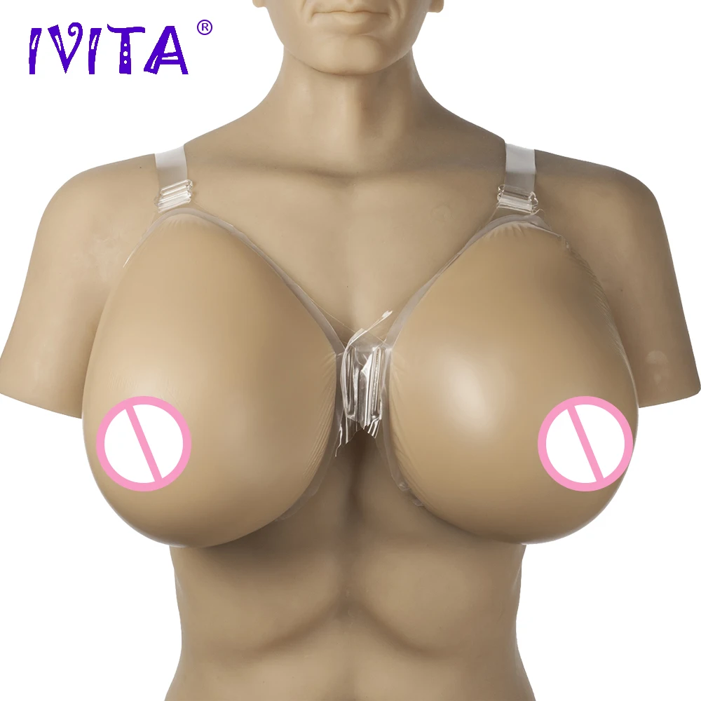

IVITA 5000g Fake Boobs Artifical Silicone Breast Forms False Breast With Straps For Drag Queen Shemale Mastectomy Transgender