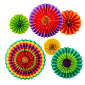 

6Pcs/set Stripe Dot Paper Fans Round Wheel Disc Birthday Kids Party Wall Decoration Event Kindergarten Celebration Home Decor