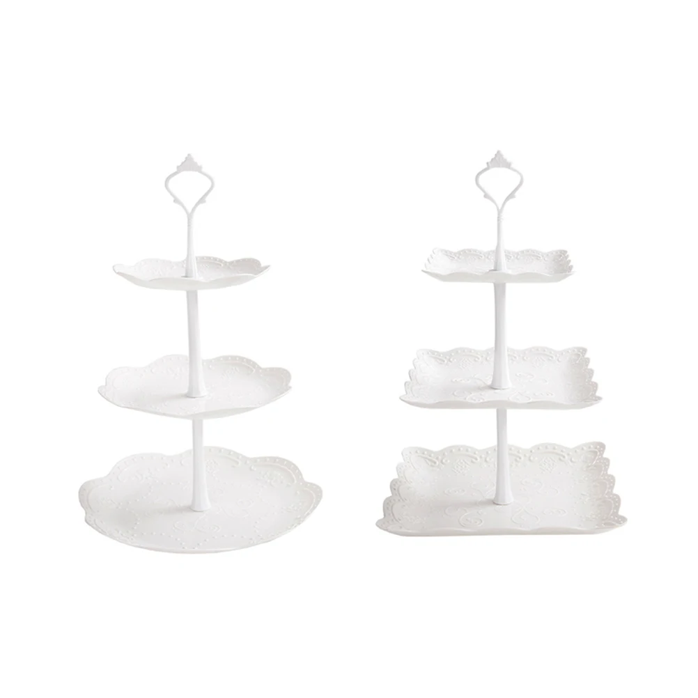 

2pcs/pack Elegant Stylish Food Grade Round and Square Three-Tier Cake Display Stand for Wedding Birthday Afternoon Tea