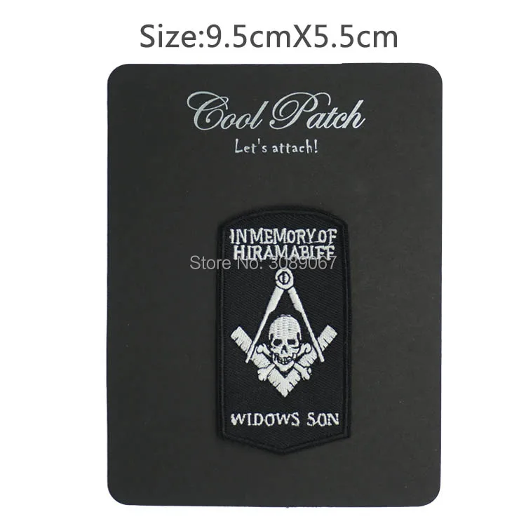 

MASONIC BIKER VEST IRON ON PATCH, HIRAM ABIFF MEMORIAL, WIDOW SON