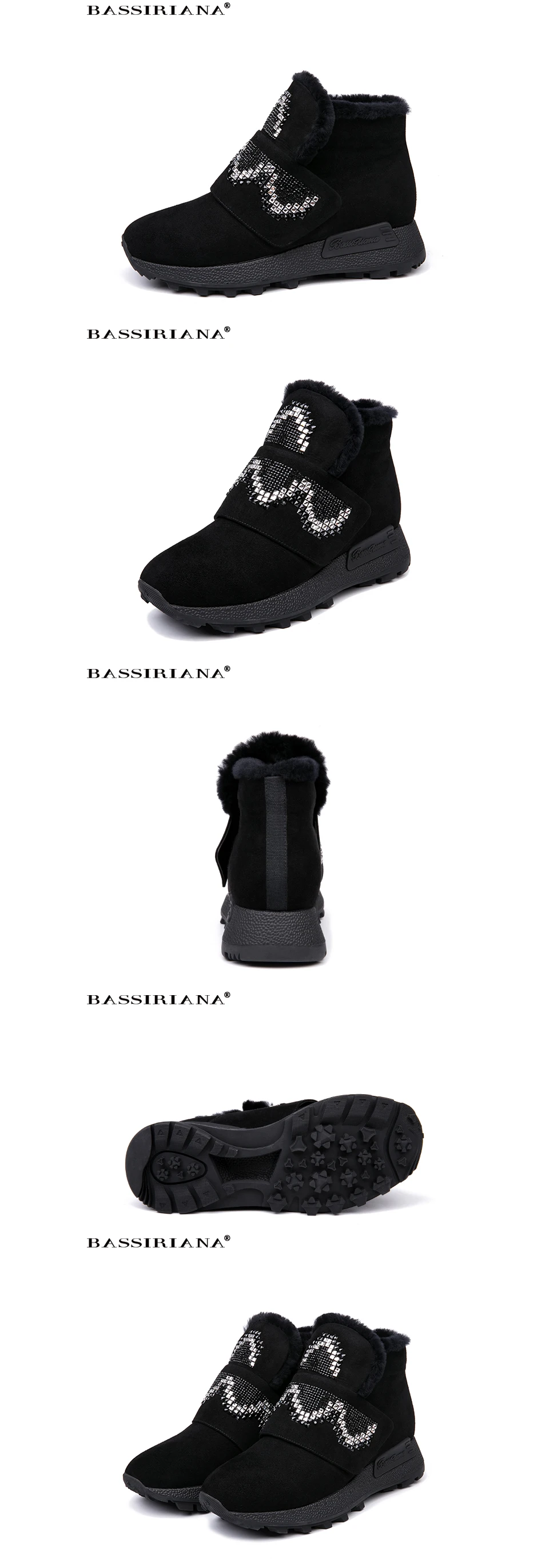 BASSIRIANA/Натуральная замша ботильоны зимние новые туфли на плоской подошве для женщин, российские размеры 35-40