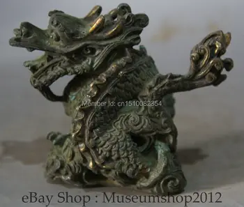 

5 Old Chinese Bronze Gild Zodiac Year Dragon Success Animal Statue Sculpture