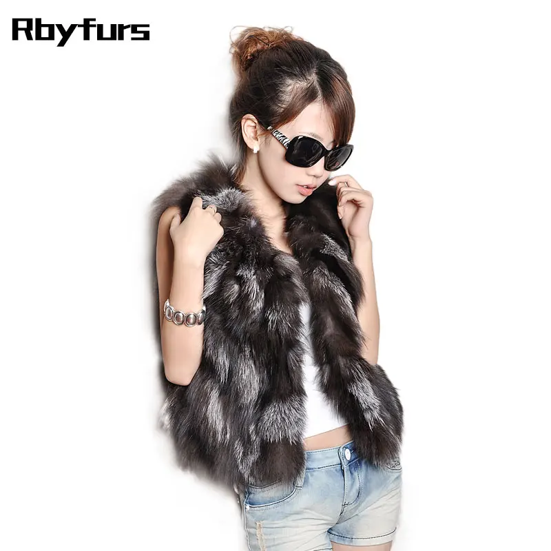 

Female fashion fur vest Silver fox vest short paragraph Natural pattern warm vest can custom Size
