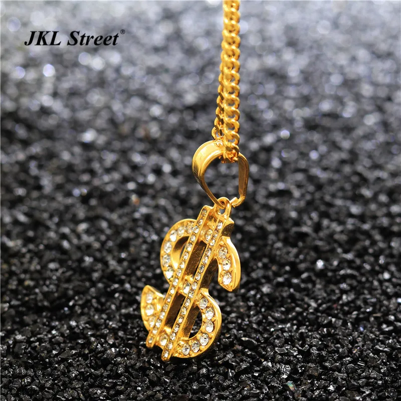 Pria Emas Penuh Kristal Dollar Sign 