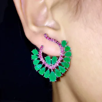 

Milky Green Stone Earrings Zirconia Crystal Stud Earrings For Women Fashion Jewelery Party Accessories Brincos 2017 Small Size