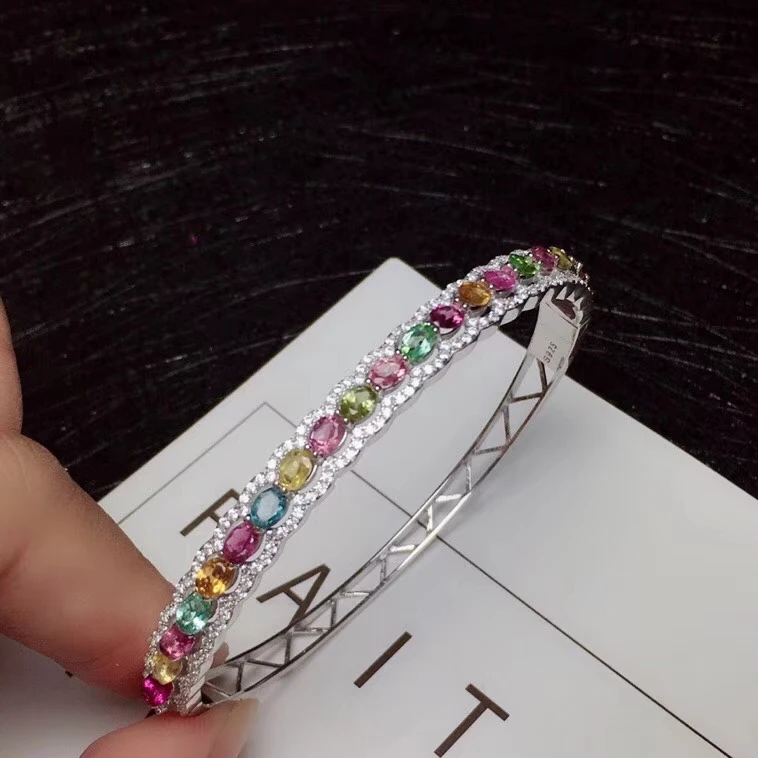  Luxueux rangée vague naturel multicolore tourmaline bracelets naturel pierres précieuses Bracelet S