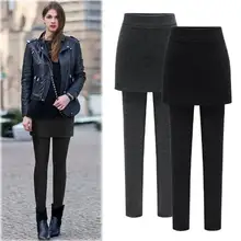 Clobee женские брюки осень зима женская одежда плюс бархатные плотные леггинсы обтягивающие Ложные брюки из двух частей с мини-юбками J519