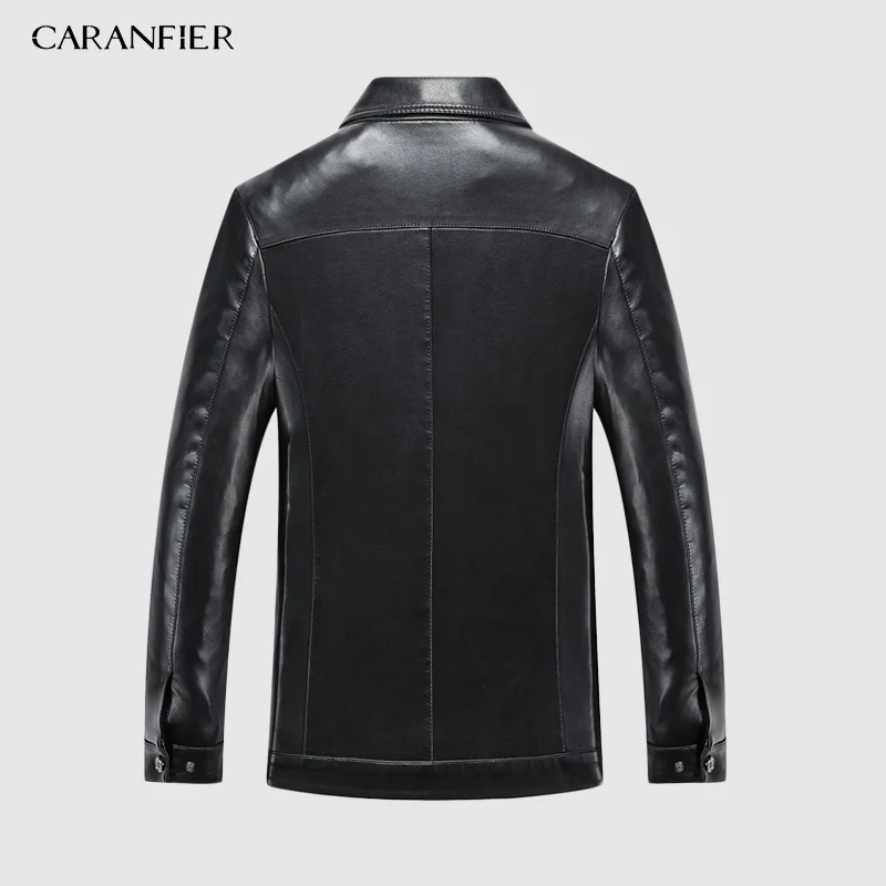 Мужская осенняя куртка из натуральной кожи CARANFIER 2019 черная облегающая простая